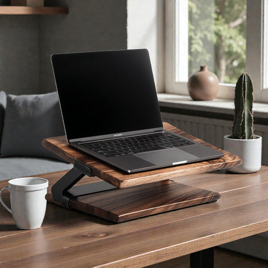 Zelmaro Premium Walnut Wood & Aluminum Adjustable Laptop Stand