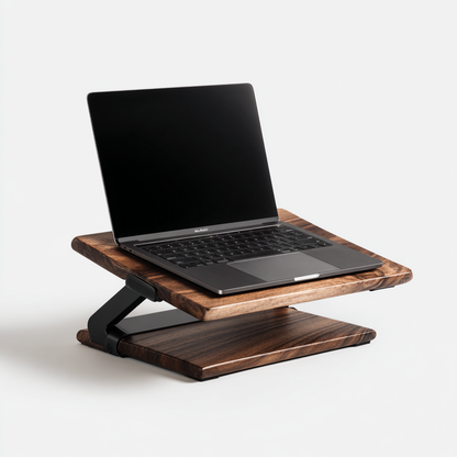 Zelmaro Premium Walnut Wood & Aluminum Adjustable Laptop Stand
